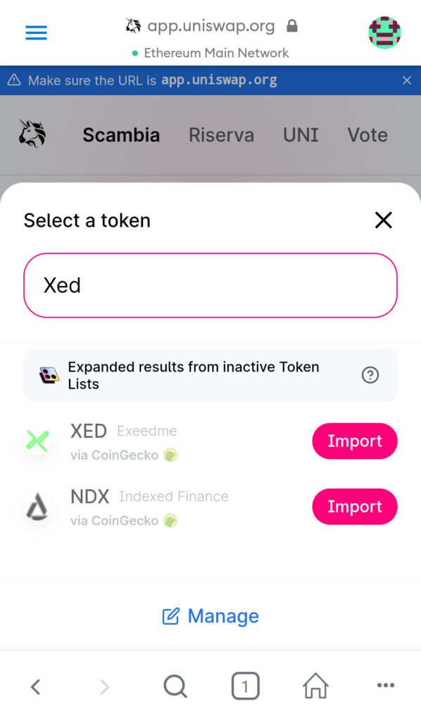 Come comprare XED di Exeedme utilizzando Uniswap