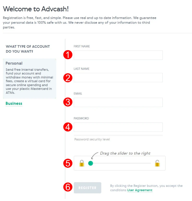 Passaggi per creare il conto su Advcash