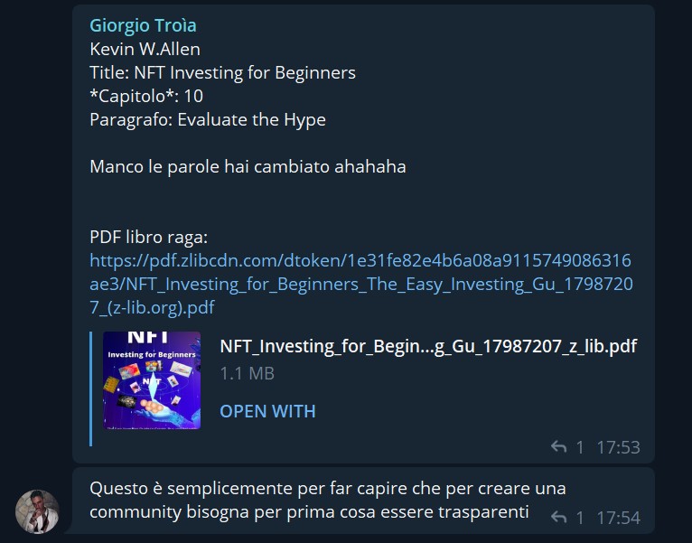 Giorgio Troìa denigra gruppo Telegram di NovaSera