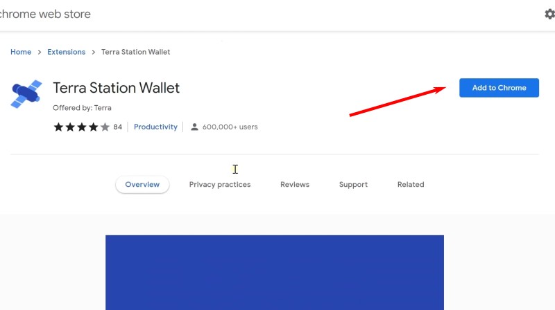 Clicca su "Aggiungi a Chrome" per installare l'estensione Terra Station Wallet