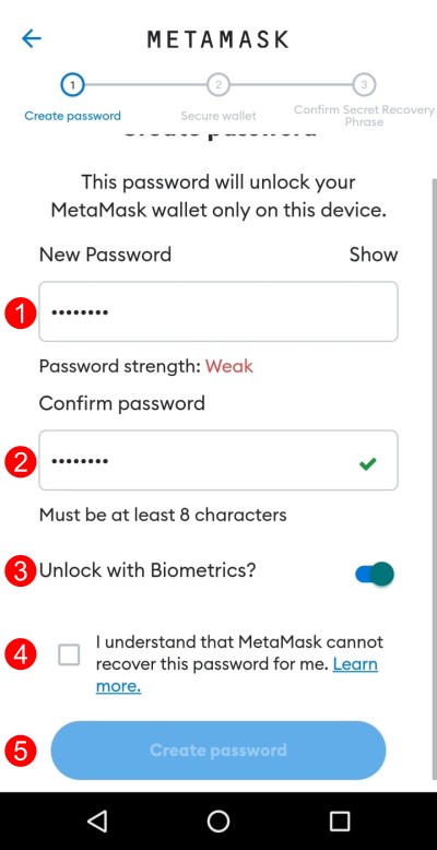 Passaggi per impostare la password del wallet