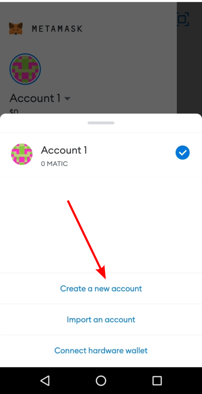 Fai tap sulla voce "Create a new account"