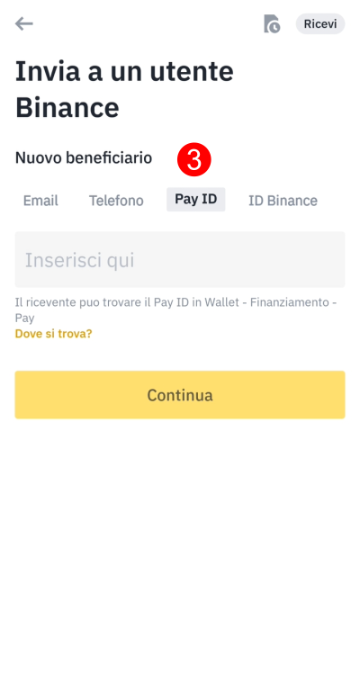 Inserisci Pay ID del beneficiario del pagamento