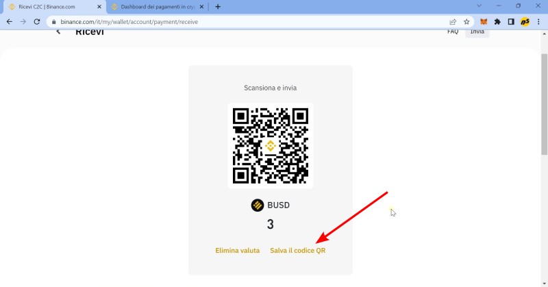 Clicca su "Salva il codice QR" per salvare l'immagine del codice QR con i dati di pagamento già impostati